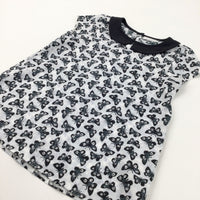 Butterflies Black & Grey/White Polyester Blouse - Girls 8-9 Years