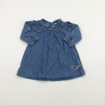 Flowers Embroidered Denim Effect Cotton Dress - Girls 9-12 Months