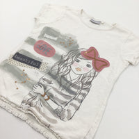 'Love & Beautiful' Sequins & Sparkly Girl Cream T-Shirt - Girls 8-9 Years