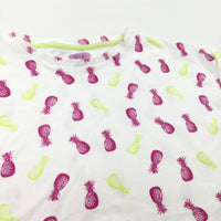 Pineapples Lime Green, Mauve & White T-Shirt - Girls 8-9 Years