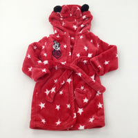 'Hello Minnie' Minnie Mouse Red & White Stars Fleece Dressing Gown with Hood - Girls 12-18 Months