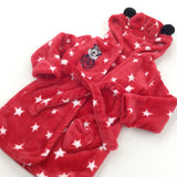 'Hello Minnie' Minnie Mouse Red & White Stars Fleece Dressing Gown with Hood - Girls 12-18 Months