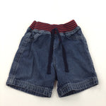 Dark Blue Denim Shorts with Red & Navy Waistband - Boys 6-12 Months