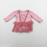 Ballerina Design Pink Long Sleeve Bodysuit with Net TuTu - Girls 3-6 Months