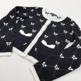 Bows Pattern Black & Cream Knitted Cardigan - Girls 9 Years