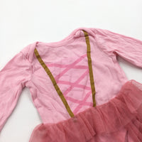 Ballerina Design Pink Long Sleeve Bodysuit with Net TuTu - Girls 3-6 Months