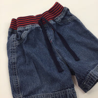 Dark Blue Denim Shorts with Red & Navy Waistband - Boys 6-12 Months