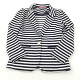 Navy & White Striped Polyester Smart Jacket - Girls 8-9 Years