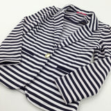 Navy & White Striped Polyester Smart Jacket - Girls 8-9 Years