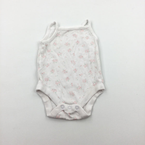 Flowers Pink & White Sleeveless Bodysuit - Girls 3-6 Months