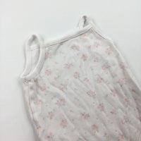 Flowers Pink & White Sleeveless Bodysuit - Girls 3-6 Months