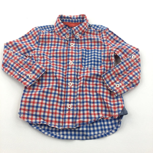 Red, Blue & White Checked Cotton Shirt - Boys 6-9 Months
