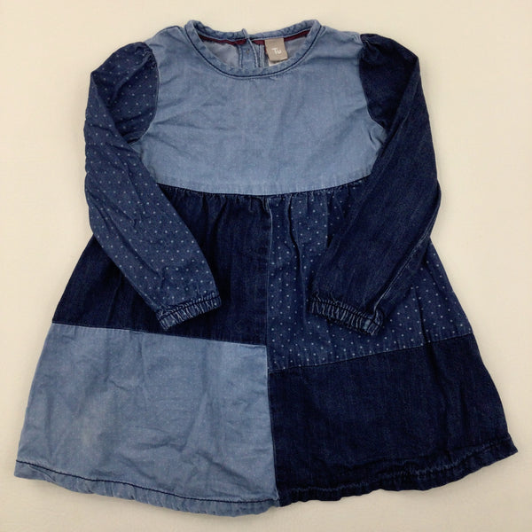 Patchwork Blue Denim & Cotton Dress - Girls 18-24 Months