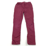 Maroon Skinny Cotton Twill Trousers with Adjustable Waistband - Girls 9-10 Years