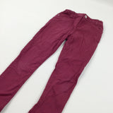 Maroon Skinny Cotton Twill Trousers with Adjustable Waistband - Girls 9-10 Years