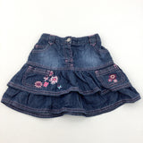 Flowers & Butterflies Embroidered Denim Layered Skirt - Girls 3-4 Years