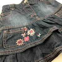 Flowers & Butterflies Embroidered Denim Layered Skirt - Girls 3-4 Years