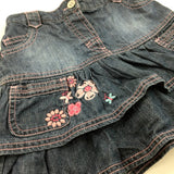Flowers & Butterflies Embroidered Denim Layered Skirt - Girls 3-4 Years