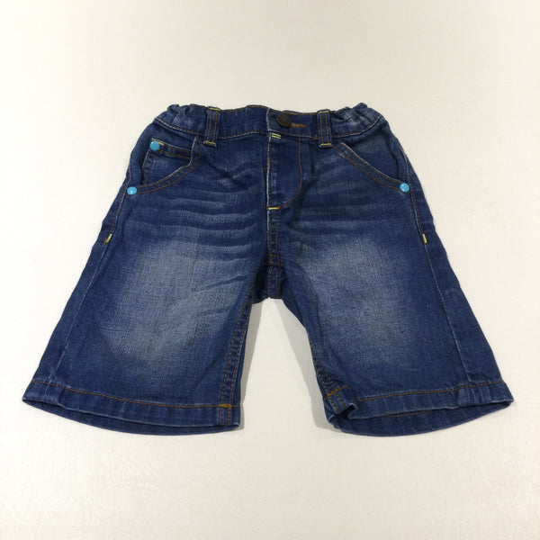 Dark Blue Denim Shorts with Adjustable Waistband - Boys 18-24 Months