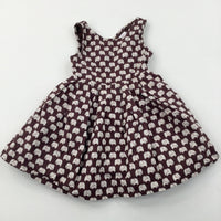 Elephants White & Brown Cotton Dress - Girls 18-24 Months