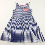Sequins Heart Blue & White Striped Lightweight Jersey Sun Dress - Girls 10 Years