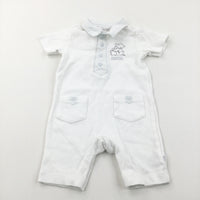 'Humphrey's Corner' Embroidered White Jersey Romper with Collar - Boys 9-12 Months