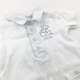 'Humphrey's Corner' Embroidered White Jersey Romper with Collar - Boys 9-12 Months