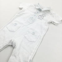 'Humphrey's Corner' Embroidered White Jersey Romper with Collar - Boys 9-12 Months