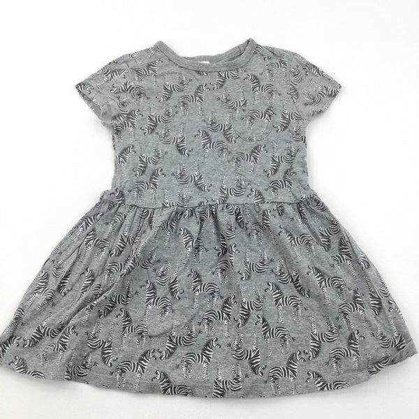 Zebras Grey Jersey Dress - Girls 3-4 Years