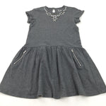 Beaded Neckline Grey Jersey Dress - Girls 10 Years