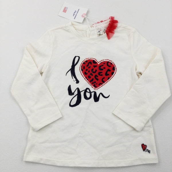 **NEW** 'I Love You' Diamontes Red & Cream Long Sleeve Top - Girls 18-24 Months