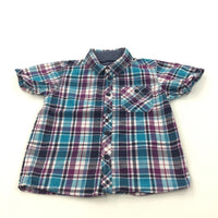 Purple, Teal & White Checked Cotton Shirt - Boys 2-3 Years