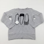 'Never Without My Beautiful Ballerinas' Appliqued Shoes Grey Lightweight Sweatshirt - Girls 10 Years