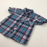 Purple, Teal & White Checked Cotton Shirt - Boys 2-3 Years
