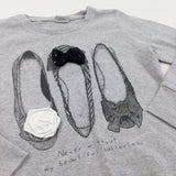 'Never Without My Beautiful Ballerinas' Appliqued Shoes Grey Lightweight Sweatshirt - Girls 10 Years