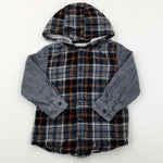 Grey, Tan & Black Checked Lined Jersey & Cotton Shirt with Hood - Boys 2-3 Years