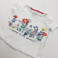 'A Friend To The Animals' Glittery White T-Shirt - Girls 6-9 Months
