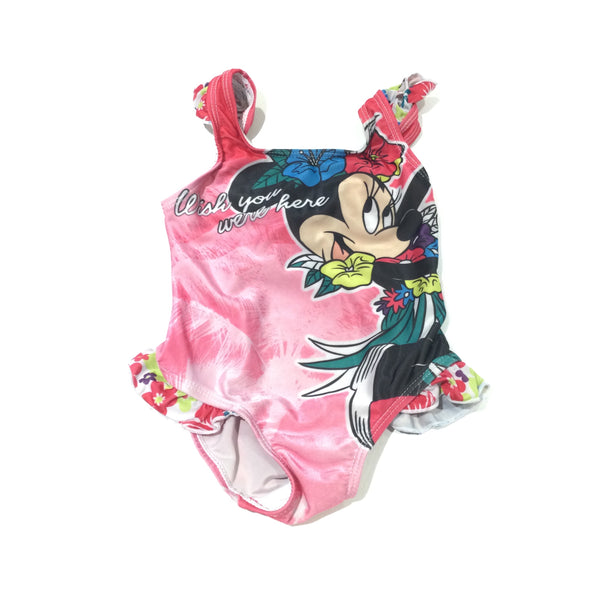 'Wish You Were Here' Minnie Mouse Pink Swimming Costume - Girls 18-24 Months