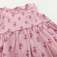Flamingos Pink Lightweight Jersey Sun Dress - Girls 9-12 Months