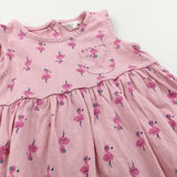 Flamingos Pink Lightweight Jersey Sun Dress - Girls 9-12 Months