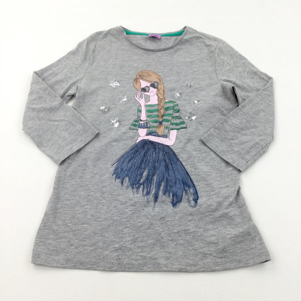 Sequins & Sparkles Girl Grey Long Sleeve Top - Girls 10-11 Years