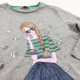 Sequins & Sparkles Girl Grey Long Sleeve Top - Girls 10-11 Years