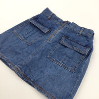 Mid Blue Denim Skirt with Adjustable Waistband - Girls 10-11 Years