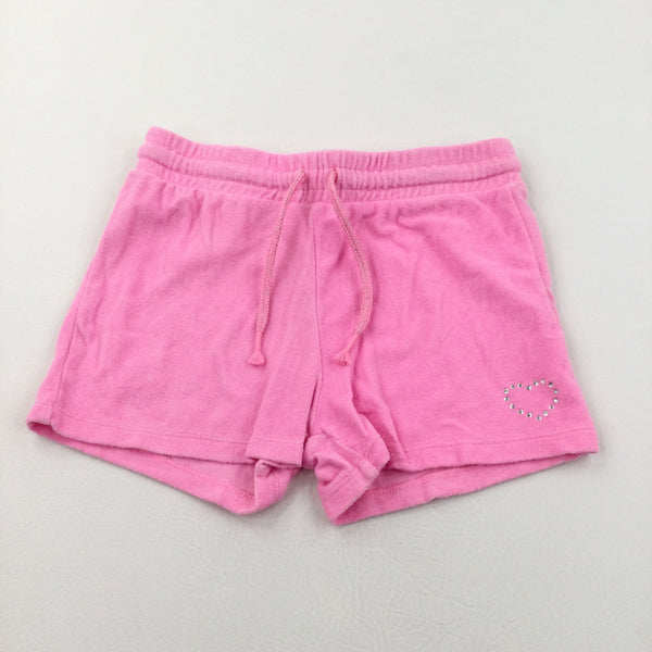 Diamontes Heart Pink Towelling Shorts - Girls 10-11 Years