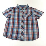 Tent Motif Red, Blue & White Checked Cotton Short - Boys 18-24 Months