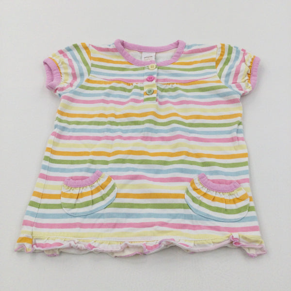 Colourful Striped Jersey Tunic Top with Pockets - Girls 9-12 Months
