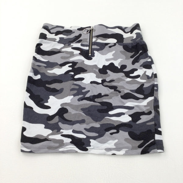 Camouflage Black, Grey & White Jersey Skirt - Girls 10-11 Years