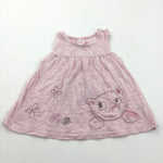 Butterflies & Cat Embroidered Pink Jersey Dress - Girls 6-9 Months