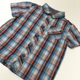 Tent Motif Red, Blue & White Checked Cotton Short - Boys 18-24 Months