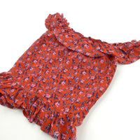 Flowers Red Viscose Vest Top/Blouse - Girls 10-11 Years